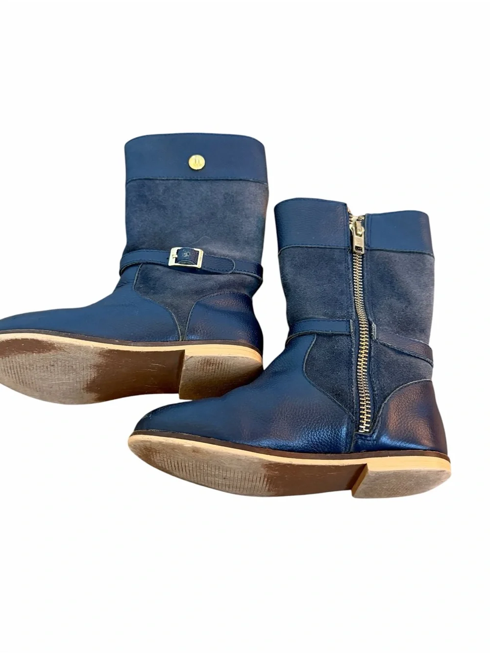Janie and Jack Girls Navy Mid-Calf Boots Side Zip & Buckle Boho Equestrian